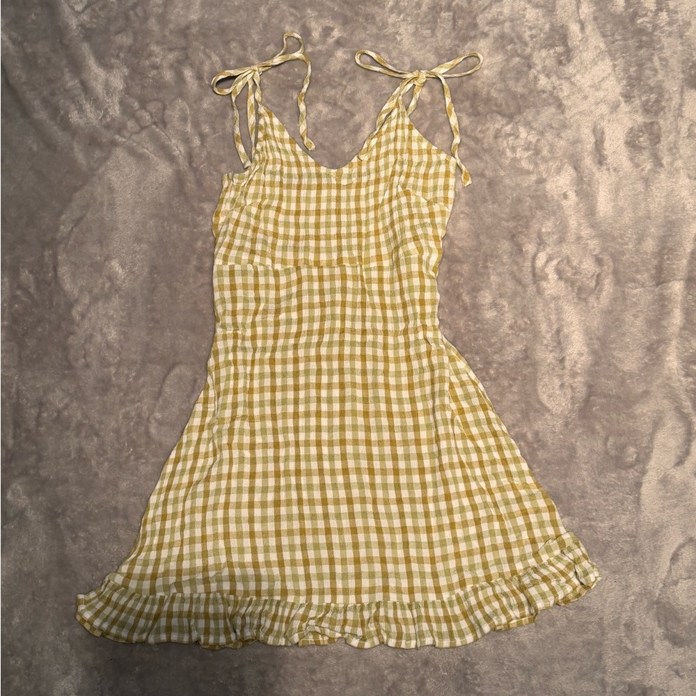 Green plaid dress with ruffle